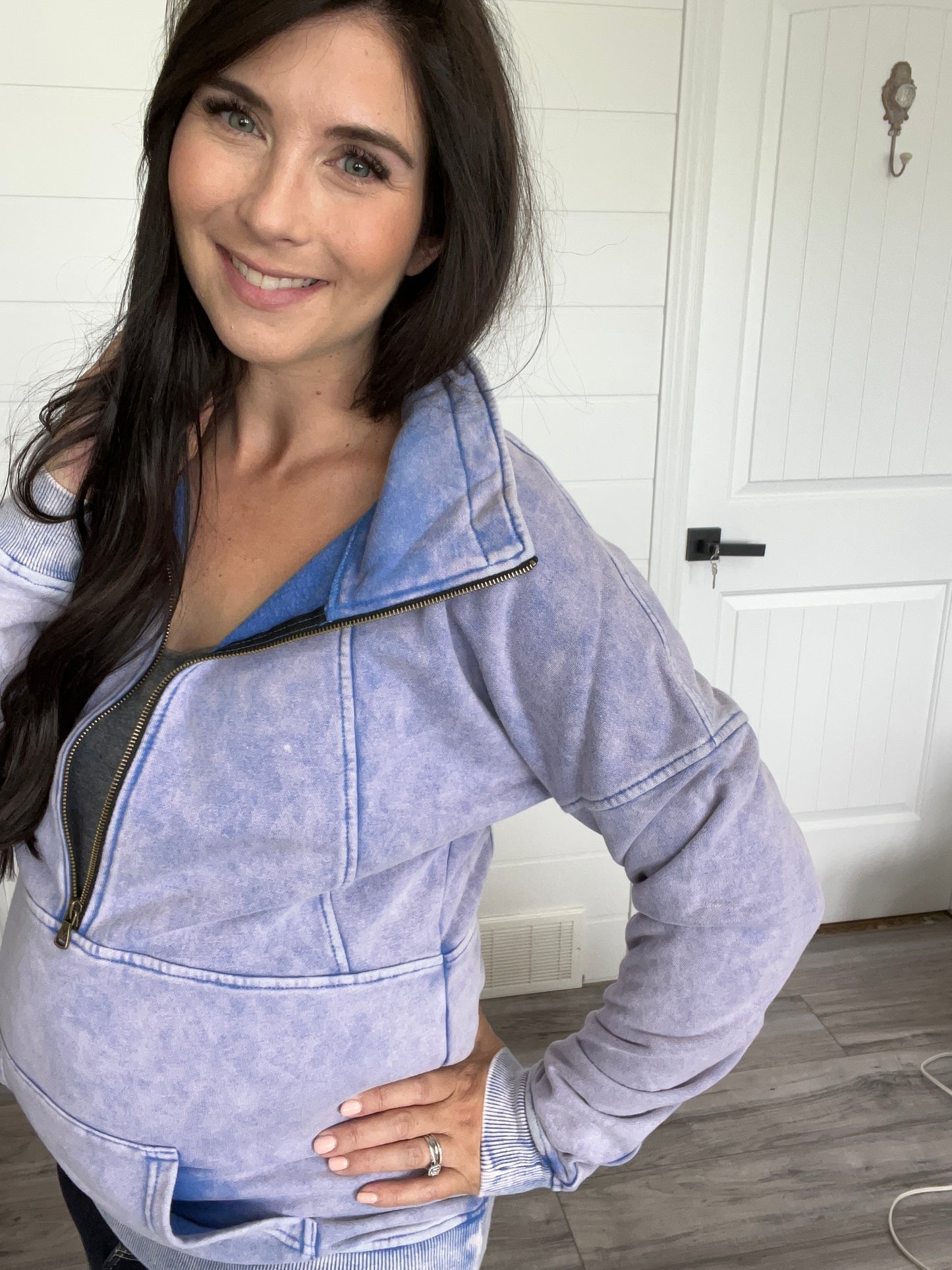 The Vintage Wash Half Zip - Periwinkle- Michelle Mae