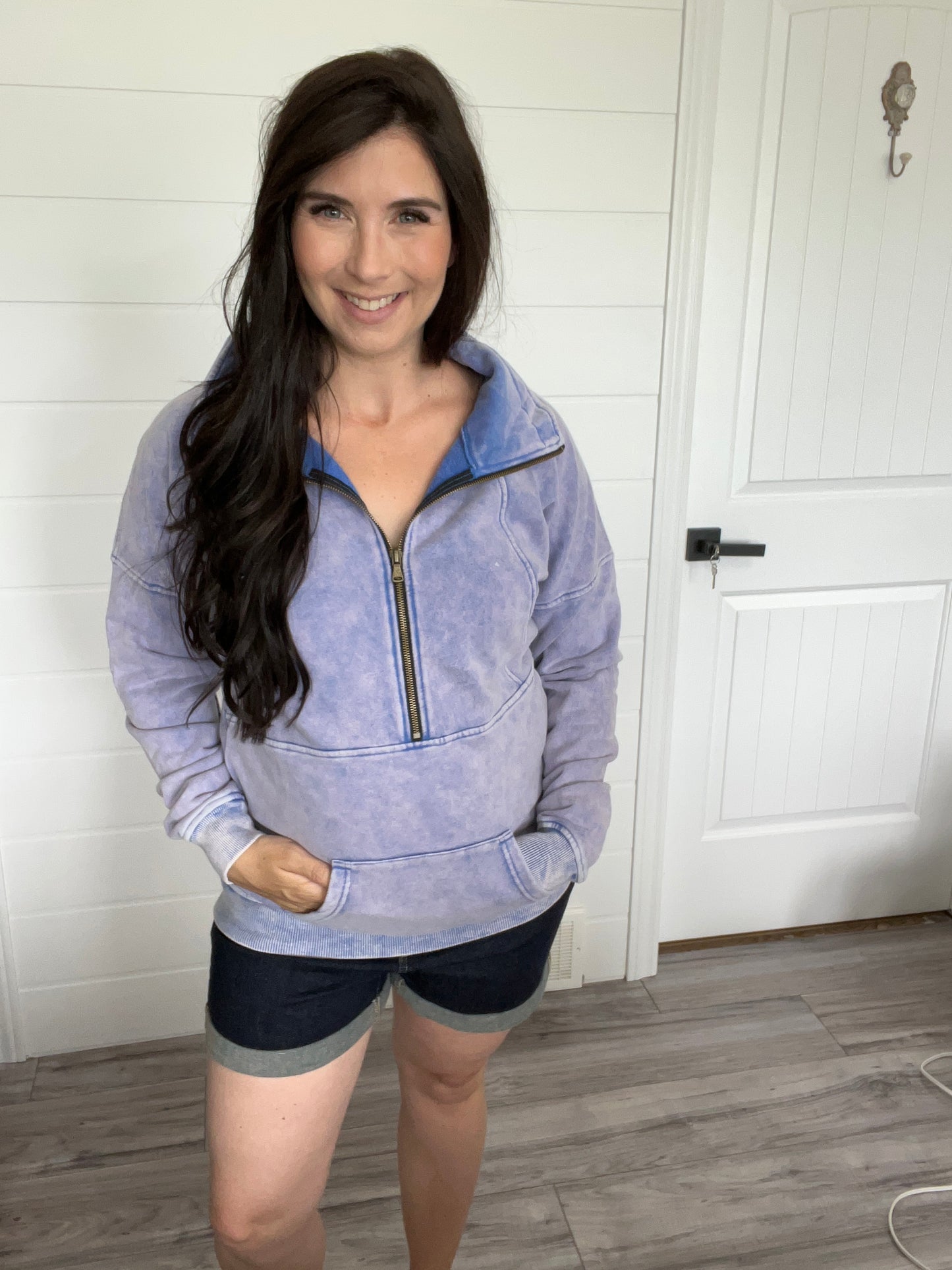 The Vintage Wash Half Zip - Periwinkle- Michelle Mae